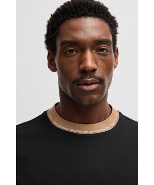 BOSS(ボス)の「シルケットコットン スリムフィットTシャツ ライン入りネック(Tシャツ/カットソー・メンズ・ダークブルー/ブラック/ライトピンク・S/XXL/XL/L/M/XXXL)」の13枚目の写真