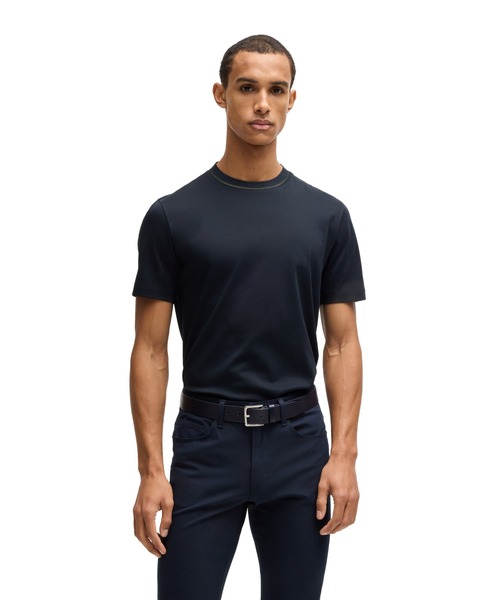 BOSS(ボス)の「シルケットコットン スリムフィットTシャツ ライン入りネック(Tシャツ/カットソー・メンズ・ダークブルー/ブラック/ライトピンク・S/XXL/XL/L/M/XXXL)」の4枚目の写真