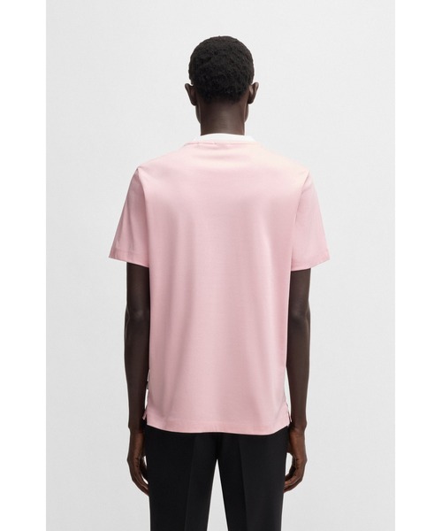 BOSS(ボス)の「シルケットコットン スリムフィットTシャツ ライン入りネック(Tシャツ/カットソー・メンズ・ダークブルー/ブラック/ライトピンク・S/XXL/XL/L/M/XXXL)」の6枚目の写真