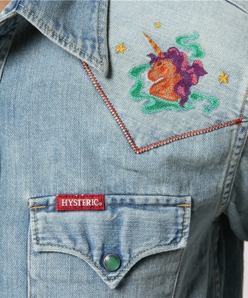HYSTERIC GLAMOUR（ヒステリックグラマー）の「JUPITER刺繍USED加工 デニム長袖ウエスタンSH（シャツ/ブラウス・メンズ・インディゴブルー・MEDIUM/SMALL/LARGE）」の6枚目の写真