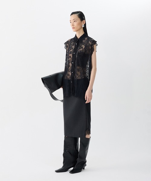 JNBY（ジェーエヌビーワイ）の「Sheer Lace Shirt / シアーレースシャツ（シャツ/ブラウス・レディース・ブラック・36/38/40）」の5枚目の写真