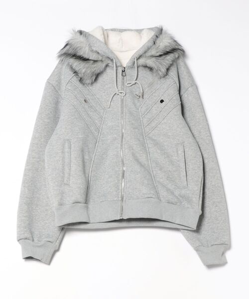 Never mind the XU / Chikashitsu+（ネバーマインド ザ エックスユー / チカシツプラス）の「韓国ファッション nmtc + エヌエムティーシープラス unisex fur zip up hoodie ユニセックス ファージップアップフーディー 長袖トップス 長袖パーカー 長袖フーディー 羽織 ジップパーカー ジップフーディー ファーパーカー フードジャケット ヘビーパーカー ファー取り外し可能 韓国ファッション 韓国 ストリート ストリートファッション（パーカー・メンズ・グレー/ブラック・ONE SIZE）」の2枚目の写真