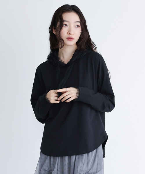 somari imagination(ソマリ イマジネーション)の「『チュールフードカットソー』(Tシャツ/カットソー・レディース・ブラック/オフホワイト・1/2)」の14枚目の写真