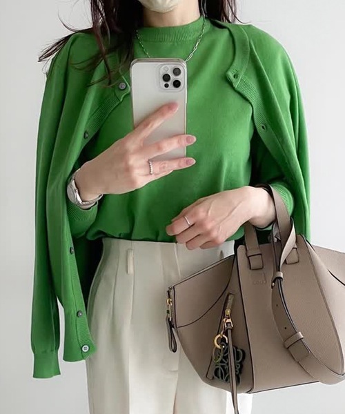 aquagarage（アクアガレージ）の「長袖ニットアンサンブル2点セット（カーディガン/ボレロ・レディース・イエロー/ベージュ/レンガ/グリーン/レッド/ライトグレー/グレイッシュベージュ/ライトピンク/ブラック/オフホワイト・L/M）」の17枚目の写真