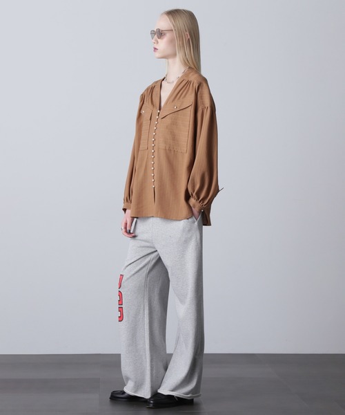 セール】(GENE HEAVENS)COTTON PEARL BUTTON V NECKSHIRT