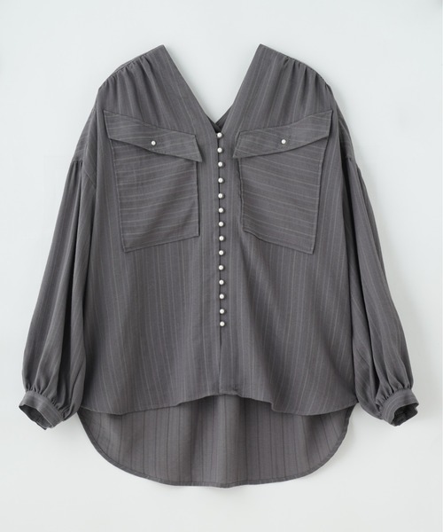 ROSE BUD（ローズバッド）の「(GENE HEAVENS)COTTON PEARL BUTTON V NECKＳHIRT（シャツ/ブラウス・レディース・グレー/ピンク/ブラウン/ホワイト・ONE SIZE）」の14枚目の写真