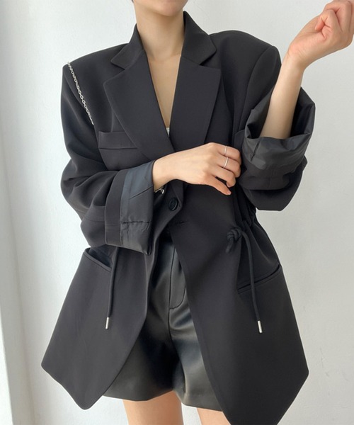 Jasmine Grandiflorum（ジャスミングランディフローラム）の「【Jasmine】ドロストテーラードシャケット（テーラードジャケット・レディース・ベージュ/ブラック・FREE）」の2枚目の写真