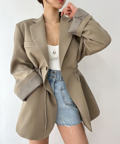 Jasmine Grandiflorum（ジャスミングランディフローラム）の「【Jasmine】ドロストテーラードシャケット（テーラードジャケット・レディース・ベージュ/ブラック・FREE）」の15枚目の写真