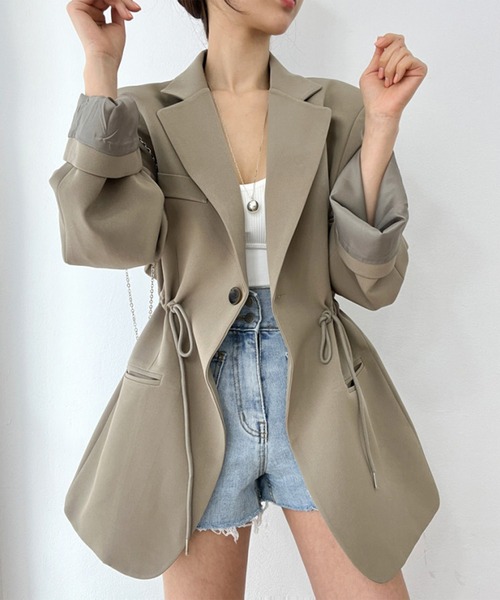 Jasmine Grandiflorum（ジャスミングランディフローラム）の「【Jasmine】ドロストテーラードシャケット（テーラードジャケット・レディース・ベージュ/ブラック・FREE）」の12枚目の写真