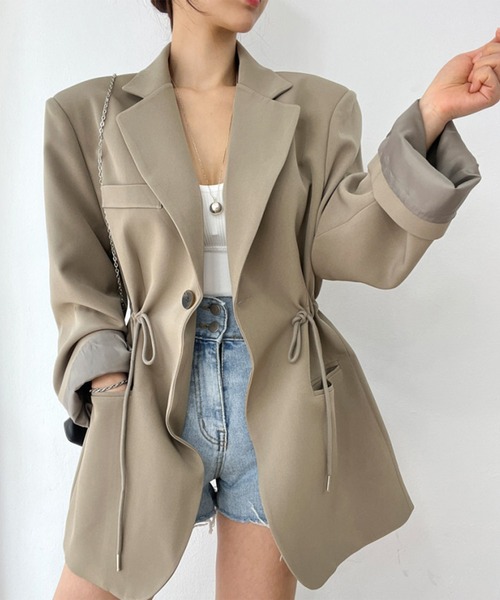 Jasmine Grandiflorum（ジャスミングランディフローラム）の「【Jasmine】ドロストテーラードシャケット（テーラードジャケット・レディース・ベージュ/ブラック・FREE）」の16枚目の写真