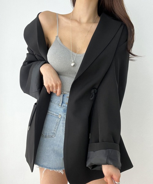 Jasmine Grandiflorum（ジャスミングランディフローラム）の「【Jasmine】ドロストテーラードシャケット（テーラードジャケット・レディース・ベージュ/ブラック・FREE）」の7枚目の写真