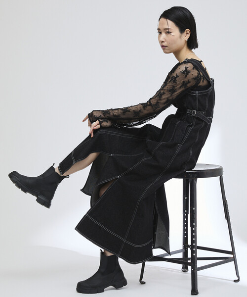 Firsthand(ファーストハンド)の「Firsthand/ファーストハンド デニムマーメイドワンピース / Aライン スリット サロペットデニムワンピース / ジャンパースカート(ワンピース・レディース・ネイビー/ブラック・FREE)」の9枚目の写真