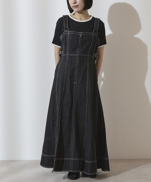 Firsthand(ファーストハンド)の「Firsthand/ファーストハンド デニムマーメイドワンピース / Aライン スリット サロペットデニムワンピース / ジャンパースカート(ワンピース・レディース・ネイビー/ブラック・FREE)」の10枚目の写真