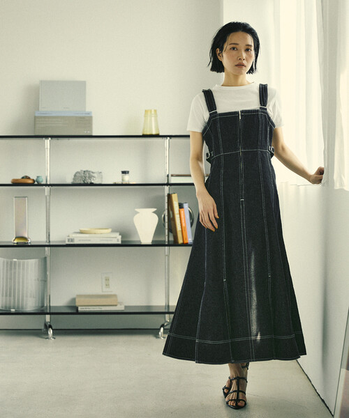 Firsthand(ファーストハンド)の「Firsthand/ファーストハンド デニムマーメイドワンピース / Aライン スリット サロペットデニムワンピース / ジャンパースカート(ワンピース・レディース・ネイビー/ブラック・FREE)」の16枚目の写真