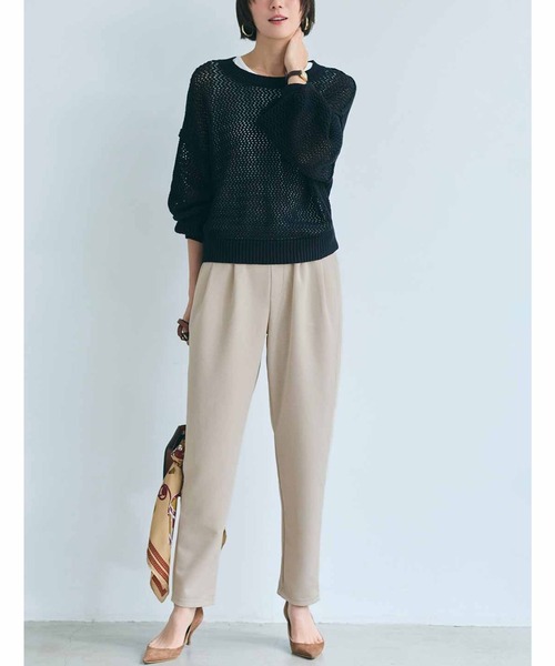 IEDIT（イディット）の「ＩＥＤＩＴ　吸汗速乾＆裏メッシュ素材の国産快適タックテーパードパンツ（スラックス・レディース・ブラック/グレイッシュベージュ/ネイビー/サックスブルー・M/L/LL/3L/S/4L）」の13枚目の写真