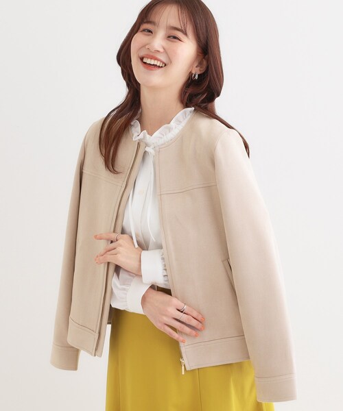 DRESKIP(ドレスキップ)の「【S-LL】大人上品な やわらかスエード調ブルゾン(ブルゾン・レディース・アイボリー/チャコールグレー/ナチュラル・01/02/03/04)」の3枚目の写真