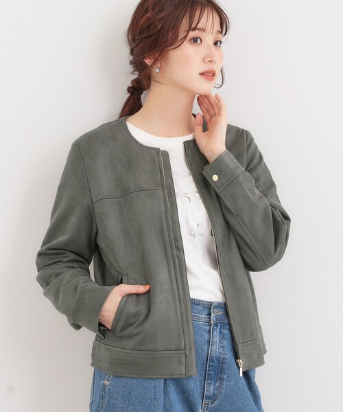 DRESKIP(ドレスキップ)の「【S-LL】大人上品な やわらかスエード調ブルゾン(ブルゾン・レディース・アイボリー/チャコールグレー/ナチュラル・01/02/03/04)」の1枚目の写真