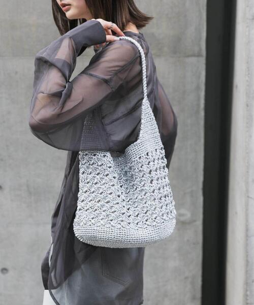 SENSE OF PLACE by URBAN RESEARCH(センスオブプレイスバイアーバンリサーチ)の「メタリックヤーンバッグ(ハンドバッグ・レディース・シルバー/チャコールグレー/その他1/レッド・ONE)」の8枚目の写真