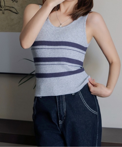 FINEnough(ファインナフ)の「クルーネックランダムボーダー片畦リブニットタンクトップ(ニット/セーター・レディース・ホワイト/グレー/ベージュ/ブラック・FREE)」の21枚目の写真