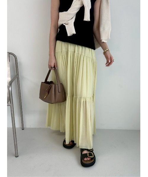 Mila Owen（ミラオーウェン）の「切り替えラウンドデザインティアードスカート（スカート・レディース・ホワイト/ダークブラウン/イエロー/ブラック/ピンク・0/1）」の5枚目の写真