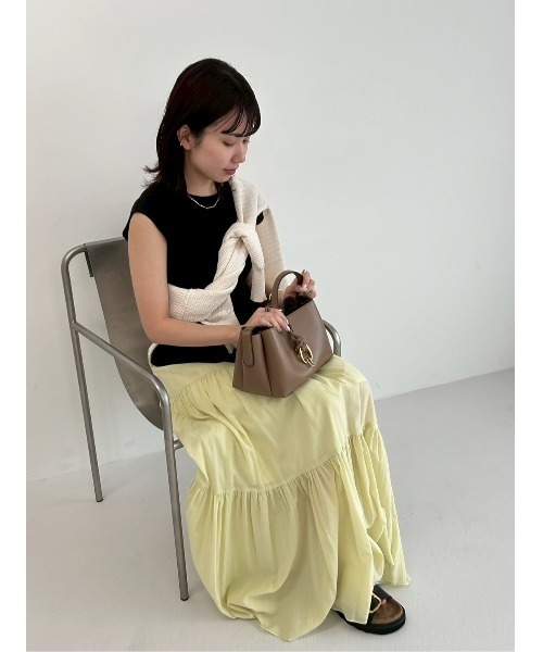 Mila Owen（ミラオーウェン）の「切り替えラウンドデザインティアードスカート（スカート・レディース・ホワイト/ダークブラウン/イエロー/ブラック/ピンク・0/1）」の8枚目の写真