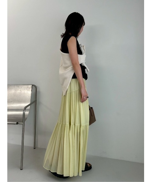 Mila Owen（ミラオーウェン）の「切り替えラウンドデザインティアードスカート（スカート・レディース・ホワイト/ダークブラウン/イエロー/ブラック/ピンク・0/1）」の10枚目の写真