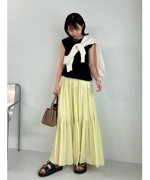 Mila Owen（ミラオーウェン）の「切り替えラウンドデザインティアードスカート（スカート・レディース・ホワイト/ダークブラウン/イエロー/ブラック/ピンク・0/1）」の12枚目の写真