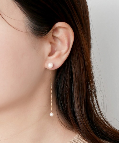 Vendome Aoyama K10 ピンクゴールド 淡水パール チェーンピアス VENDOME AOYAMA（ヴァンドーム青山）の「淡水パール ダブルキャッチ