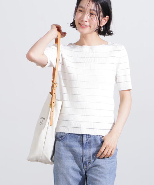 N.（N. Natural Beauty Basic）（エヌエヌナチュラルビューティーベーシック）の「シアーボーダーリブニット（ニット/セーター・レディース・オフホワイト/ブラック/グリーン・MEDIUM）」の4枚目の写真