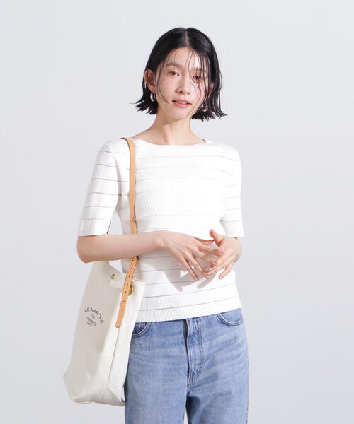 N.（N. Natural Beauty Basic）（エヌエヌナチュラルビューティーベーシック）の「シアーボーダーリブニット（ニット/セーター・レディース・オフホワイト/ブラック/グリーン・MEDIUM）」の5枚目の写真