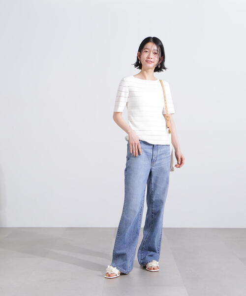 N.（N. Natural Beauty Basic）（エヌエヌナチュラルビューティーベーシック）の「シアーボーダーリブニット（ニット/セーター・レディース・オフホワイト/ブラック/グリーン・MEDIUM）」の6枚目の写真