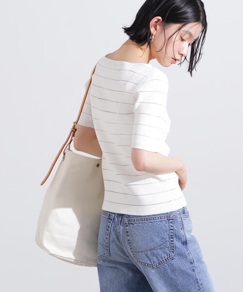 N.（N. Natural Beauty Basic）（エヌエヌナチュラルビューティーベーシック）の「シアーボーダーリブニット（ニット/セーター・レディース・オフホワイト/ブラック/グリーン・MEDIUM）」の7枚目の写真