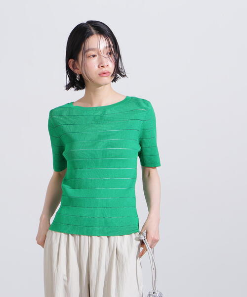 N.（N. Natural Beauty Basic）（エヌエヌナチュラルビューティーベーシック）の「シアーボーダーリブニット（ニット/セーター・レディース・オフホワイト/ブラック/グリーン・MEDIUM）」の18枚目の写真