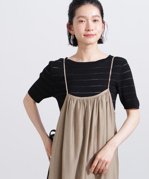 N.（N. Natural Beauty Basic）（エヌエヌナチュラルビューティーベーシック）の「シアーボーダーリブニット（ニット/セーター・レディース・オフホワイト/ブラック/グリーン・MEDIUM）」の3枚目の写真