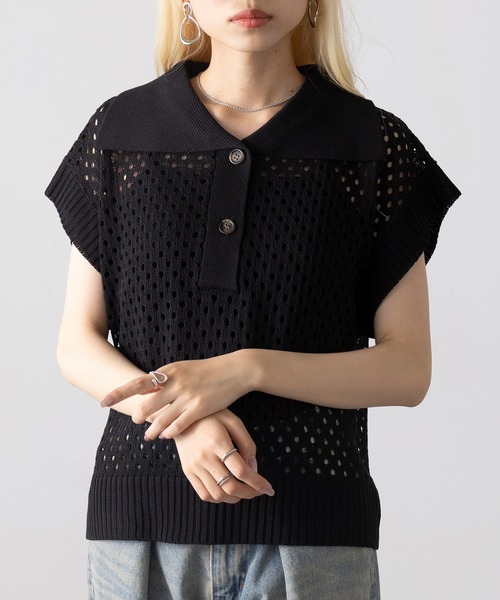 MAGASIN DE MODE Onjna(マガジンデモードオンジェナ )の「【MAGASIN DE MODE Onjna】フィッシュネットトップス XNN(Tシャツ/カットソー・レディース・ライトベージュ/ブラック・FREE)」の2枚目の写真