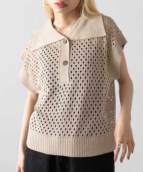 MAGASIN DE MODE Onjna(マガジンデモードオンジェナ )の「【MAGASIN DE MODE Onjna】フィッシュネットトップス XNN(Tシャツ/カットソー・レディース・ライトベージュ/ブラック・FREE)」の4枚目の写真