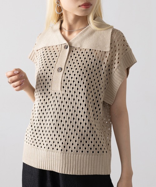 MAGASIN DE MODE Onjna(マガジンデモードオンジェナ )の「【MAGASIN DE MODE Onjna】フィッシュネットトップス XNN(Tシャツ/カットソー・レディース・ライトベージュ/ブラック・FREE)」の5枚目の写真