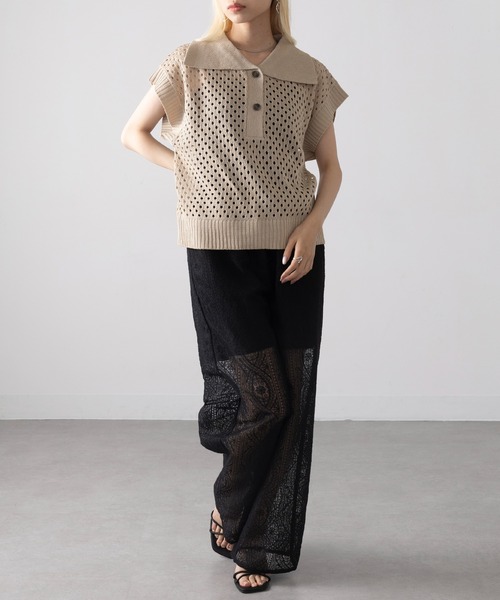 MAGASIN DE MODE Onjna(マガジンデモードオンジェナ )の「【MAGASIN DE MODE Onjna】フィッシュネットトップス XNN(Tシャツ/カットソー・レディース・ライトベージュ/ブラック・FREE)」の6枚目の写真