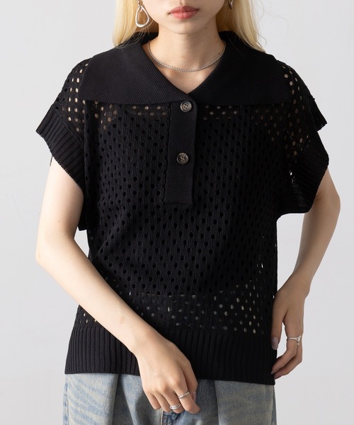 MAGASIN DE MODE Onjna(マガジンデモードオンジェナ )の「【MAGASIN DE MODE Onjna】フィッシュネットトップス XNN(Tシャツ/カットソー・レディース・ライトベージュ/ブラック・FREE)」の8枚目の写真