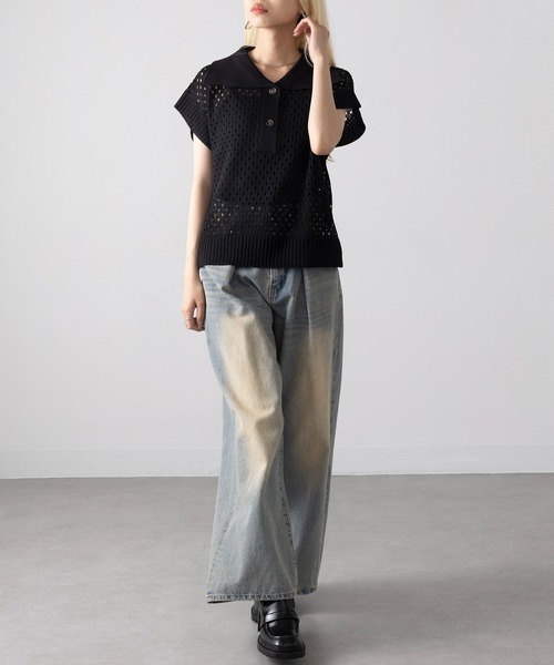 MAGASIN DE MODE Onjna(マガジンデモードオンジェナ )の「【MAGASIN DE MODE Onjna】フィッシュネットトップス XNN(Tシャツ/カットソー・レディース・ライトベージュ/ブラック・FREE)」の12枚目の写真