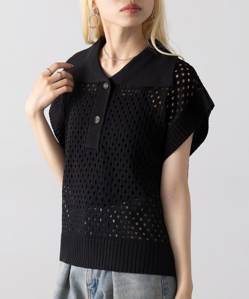 MAGASIN DE MODE Onjna(マガジンデモードオンジェナ )の「【MAGASIN DE MODE Onjna】フィッシュネットトップス XNN(Tシャツ/カットソー・レディース・ライトベージュ/ブラック・FREE)」の3枚目の写真