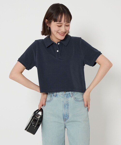green label relaxing（グリーンレーベルリラクシング）の「ドライパイル ポロシャツ（ポロシャツ・レディース・ネイビー/ダークグレー/オフホワイト・FREE）」の4枚目の写真