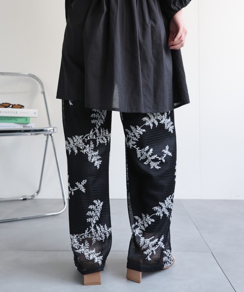 セール】【セットアップ対応】リーフ柄刺繍メッシュパンツ