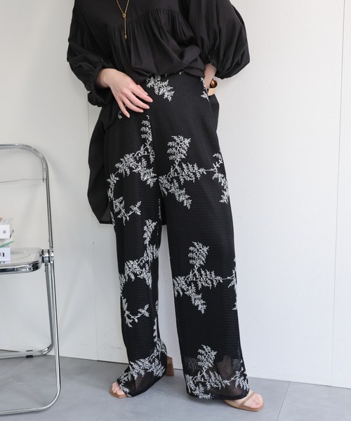 セール】【セットアップ対応】リーフ柄刺繍メッシュパンツ