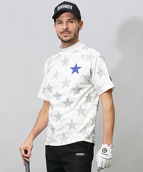 福袋 バースデイ DIVINER ゴルフ メンズ Tシャツ GOLF】星総柄半袖モックネック レディースウェア