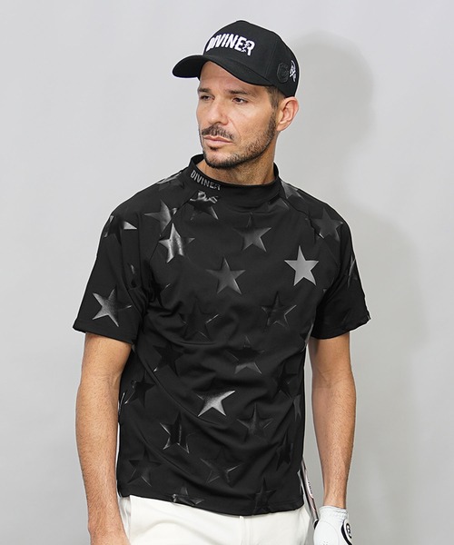DIVINER GOLF】星総柄半袖モックネック Tシャツ メンズ ゴルフ
