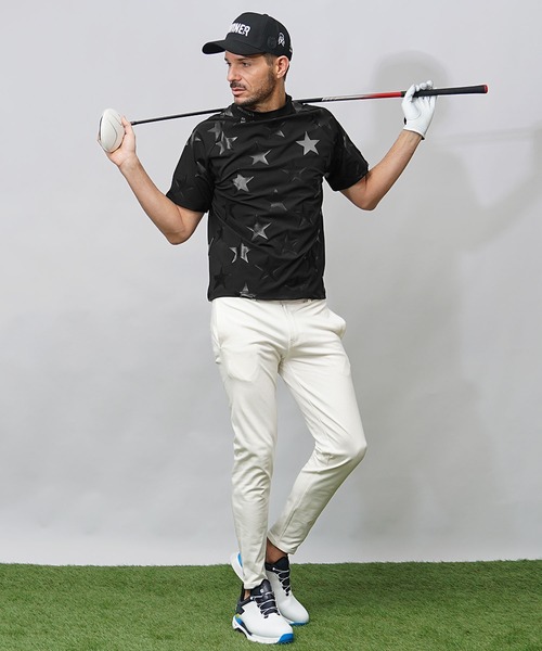 DIVINER GOLF】星総柄半袖モックネック Tシャツ メンズ ゴルフ