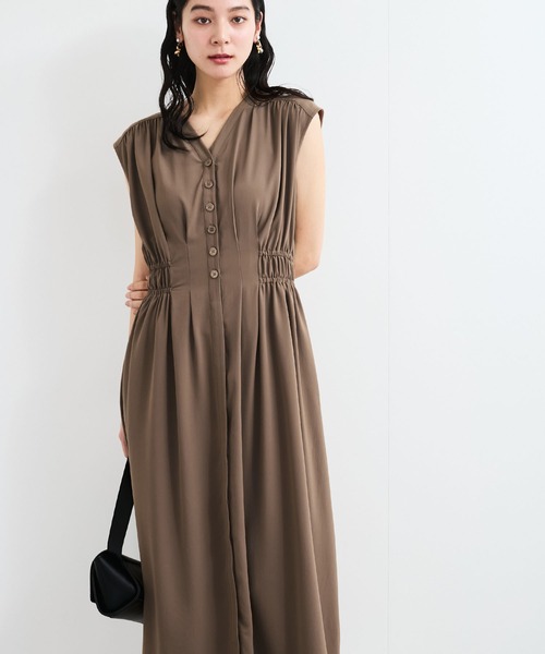 VIS（ビス）の「【接触冷感/洗える】ウエストギャザーワンピース（ワンピース・レディース・ブラック/ブルー系その他4/キャメル・FREE）」の7枚目の写真