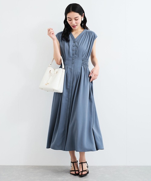 VIS（ビス）の「【接触冷感/洗える】ウエストギャザーワンピース（ワンピース・レディース・ブラック/ブルー系その他4/キャメル・FREE）」の10枚目の写真