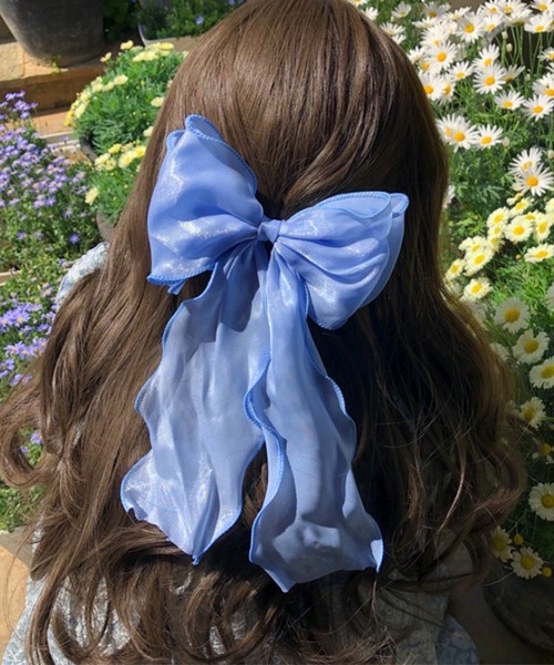 WESTSEA（ウエストシー）の「大きめ リボン オーガンジー バレッタ（バレッタ/ヘアクリップ・レディース・ブルー/アイボリー・FREE）」の2枚目の写真
